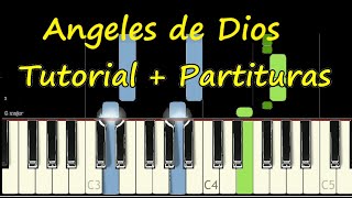 ANGELES DE DIOS Piano Tutorial Cover Facil  Partitura PDF Sheet Music Easy Midi Pista Letra [upl. by Enyaj735]