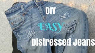 DIY EASY Distressed jeans  How To Distress Your Own Jeans [upl. by Regdirb]