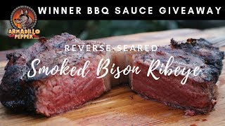 Smoked Bison Ribeye Steak on Pellet Grill  ReverseSeared Bison Ribeye [upl. by Eiggep686]