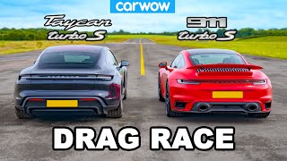 New Porsche 911 Turbo S vs Taycan Turbo S DRAG RACE [upl. by Karlene]