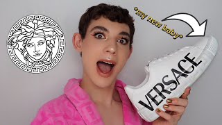 ✨ Newest addition to my designer shoe collection 🏺 VERSACE Greca low rise sneaker unboxing amp haul ✨ [upl. by Oinesra]