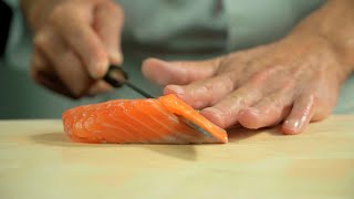 Intro version An ultimate guide for how to slice salmon for sushi [upl. by Clayson]