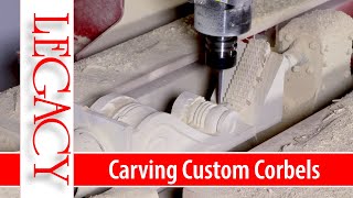 Carving Custom Corbels in Legacys 4axis turning center  Legacy Woodworking [upl. by Nnaecarg]