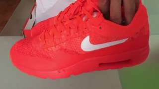 Nike Air Max 1 Ultra Flyknit Red White Unboxing and Review [upl. by Sarette]