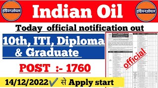 IOCL Apprentice Vacancy 20222023 post 1700  Indian Oil Corporation Limited Vacancy [upl. by Conan]