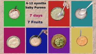 7 days 7 fruit Purees for 46 month baby Stage 1 Home made baby food healthy baby food recipes [upl. by Lessirg]