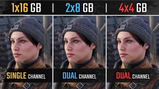 1x16GB vs 2x8Gb vs 4x4GB RAM in 2020  Single Channel vs Dual Channel  1080P 1440p and 4K Tests [upl. by Zetana]