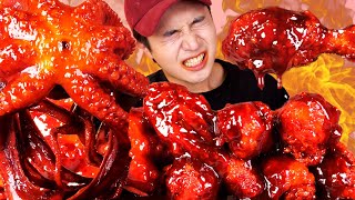 MUKBANG ASMRㅣExtreme Spicy Fire Sauce Octopus  Chicken Eat🔥Korean Seafood 후니 Hoony Eating Sound [upl. by Amalbergas]