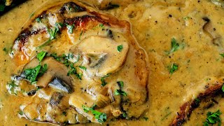 JUICY Smothered Pork Chops With CREAMY Mushroom Gravy 🥘 ONE Pan  30 Minutes [upl. by Auoz]