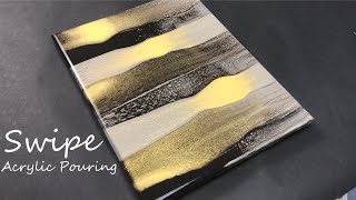 Acrylic Pouring Swipe Technique  Black and Gold [upl. by Koslo]