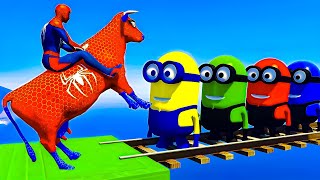 Long Slide Game With Elephant Gorilla Buffalo Hippopotamus Tiger  3d Animal Game  Funny 3d Animals [upl. by Artimid]