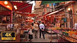 Palermo Walking Tour Around Historic Ballarò Market Typical Noises Of The City [upl. by Metabel]