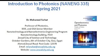 Introduction to Photonics Spring 2021 [upl. by Nylevol200]