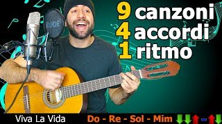 4 Accordi 1 Ritmo 9 Canzoni Facili 🎸 alla Chitarra [upl. by Saree]