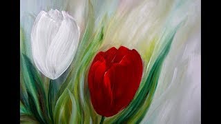 Floral Painting Demo in AcrylicsBlumen malen in AcrylV287Tulpen [upl. by Nnaesor]