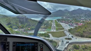 Cockpit view landing in St Barths Airport SBH 🇫🇷 from Sint Maarten Cessna 208 [upl. by Ssej]