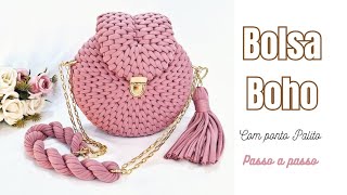 BOLSA BOHO DE CROCHÊ COM PONTO PALITOPONTO RATTAN E ALÇA TORCIDA [upl. by Sophia]