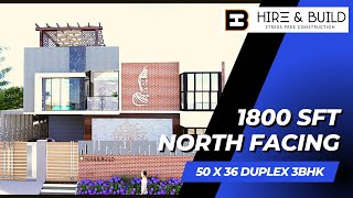 50x36 feet duplex villa with beautiful courtyard house design  1800 sq ft north facing house plans [upl. by Arolf]