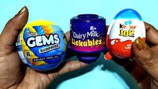 Dairy Milk Lickables vs kinder joy vs Gems Surprise [upl. by Tina]