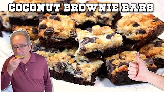 My husband tries COCONUT BROWNIE BARS for the first time [upl. by Konstantin825]