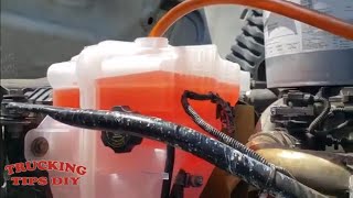 How to remove and replace Freightliner Cascadia coolant reservoir tank Step by step [upl. by Nonohcle859]