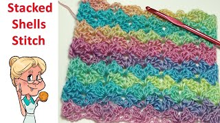 EASY Stacked Shells Stitch  Crochet Tutorial  2 Row Repeat [upl. by Esbensen]