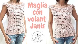 TUTORIAL Maglia con volant Janis uncinettolafatatuttofare [upl. by Adnawaj394]