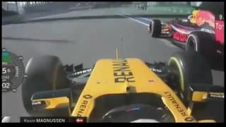 F1 2016 Russian GP  Kevin Magnussen overtakes Daniel Ricciardo [upl. by Dwinnell116]