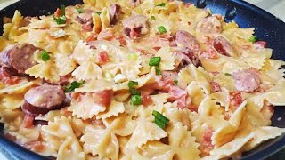 EASY Kielbasa With Bowtie Pasta  Whats For dinner [upl. by Ahsinek]