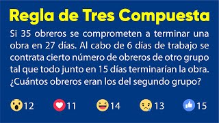 REGLA DE TRES COMPUESTA  Problema de Obra Obreros y Días Aritmética [upl. by Enylrac345]