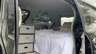 VAN TOUR  My 2013 Toyota Sienna No Build Mini Van Camper Conversion Easy no build set up [upl. by Nnaarual785]