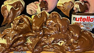 ASMR NUTELLA CHOCOLATE CREPE ROLLSHAZELNUT ROLLOREO DESERT누텔라 초콜릿 크레페 롤巧克力絊紗卷Gulungan krepMUKBANG [upl. by Luahs]