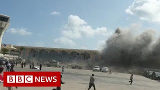 Yemen war Explosions at Aden airport as new government arrives  BBC News [upl. by Acissj]