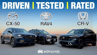 Honda CRV Hybrid vs Toyota RAV4 Hybrid vs Mazda CX50 Hybrid  Small Hybrid SUV Comparison Test [upl. by Radie]