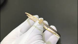 Tiffany 18k Yellow Gold Pave Diamond T Hinged Wire Bangle Bracelet [upl. by Dnalyaw269]