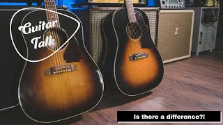 Guitar Talk  Epiphone Inspired By Gibson J45 vs 2016 Gibson J45 Standard [upl. by Curran]