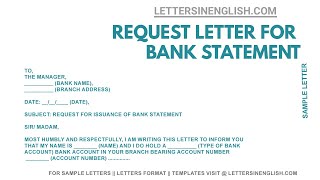 Request Letter For Bank Statement [upl. by Peednam]