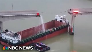 Video shows partial bridge collapse after ship collision in China [upl. by Meraree]