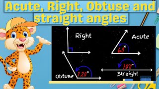 Acute Right Obtuse and Straight Angles  Learn Math [upl. by Ynaiffit]