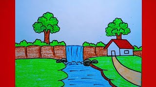 Gramer Prakitik Drisso Drawing 💚 Village Nature Art 💛 Voice Tutorial [upl. by Eiltan]