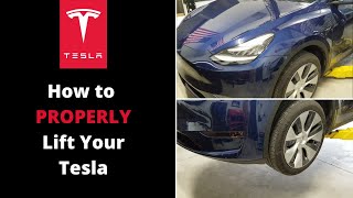 How to Properly Lift Your Tesla Model Y S X 3  How to Use Tesla Pucks to Raise a Tesla [upl. by Ahsilyt]