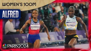 Julien Alfred BEATS ShaCarri Richardson to win 100m USAs Jefferson gets bronze  Paris Olympics [upl. by Clough377]