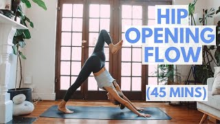 HIP OPENING YOGA FLOW  Vinyasa Yoga Flow Energising 45 Min Practice [upl. by Ahsinuq]