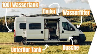 WASSER IM CAMPER AUSBAU  Dusche bauen Abwassertank unterflur und Wasserfilter  Fiat Ducato Ausbau [upl. by Tniassuot]