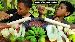 Rujak pohon pisang mentah  mengkudu  pisang mentah  pakel  pala  pepaya  sambel kecomrang [upl. by Ideih]