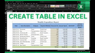 How to Create Table in Excel  Excel Basics [upl. by Spiegel981]