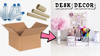 DIY DESK DECOR IDEAS FROM WASTE THINGSDESK ORGANIZER FROM CARDBOARDSKEWERS PHOTO HOLDER and more [upl. by Norreg]