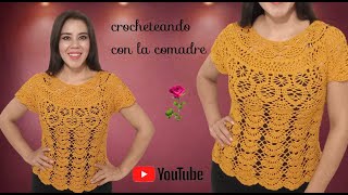 💖BLUSA HOJAS CON ABANICOS A CROCHET PARTE 1 TODAS LAS TALLAS REGALO PARA MAMA 3BONITA Y ELEGANTE [upl. by Acired798]