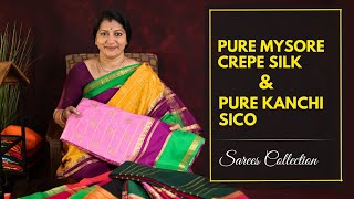 Pure Mysore Crepe Silk amp Pure Kanchi Sico Sarees Collection  Gayathri Reddy [upl. by Ahsatan]