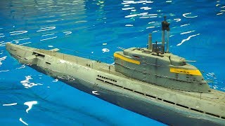 RC SCALE MODEL SUBMARINES IN DETAIL AND MOTION NOT DIVING RC BOATS IN POOL RC NAUTILUS [upl. by Arada]